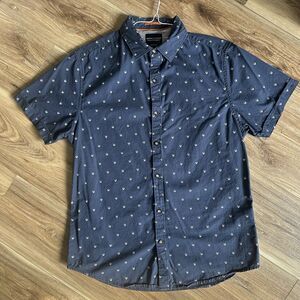 Denim & Flower Ricky Singh Men’s Navy Blue Button Up Short Sleeve Skull Print M